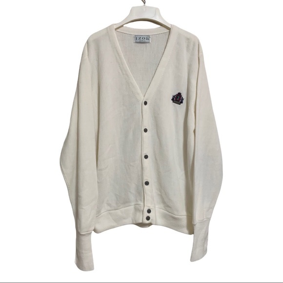Izod Other - Vintage IZOD Crest Logo Cardigan Off White V-Neck Acrylic Grandpa Sweater